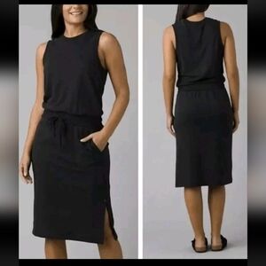 PRANA Black Cozy Up Beach Hopper Blouson Midi Dress Sleeveless Pullover Sz M
